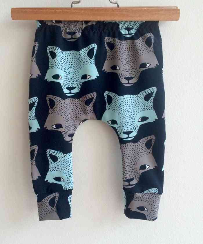 Risanke z risbami volk / medved - priložnostne bombažne haremske hlače za dojenčke
