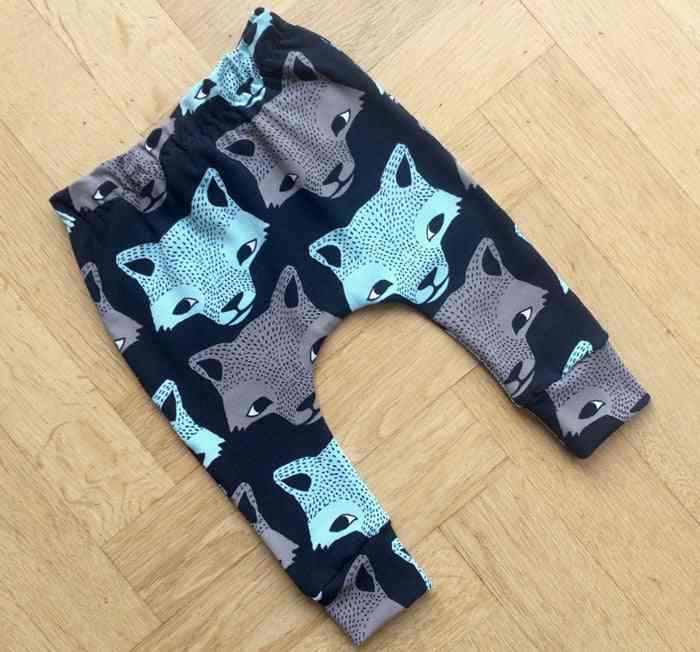 Vlčí / medvědí kreslené zvířecí potisky - ležérní bavlněné haremové kalhoty pro kojence