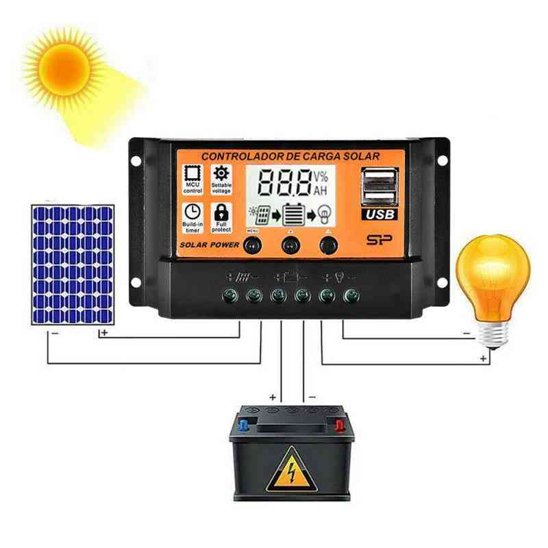 Auto Solar Panels Battery Charge Controller With Lcd And Dual Usb