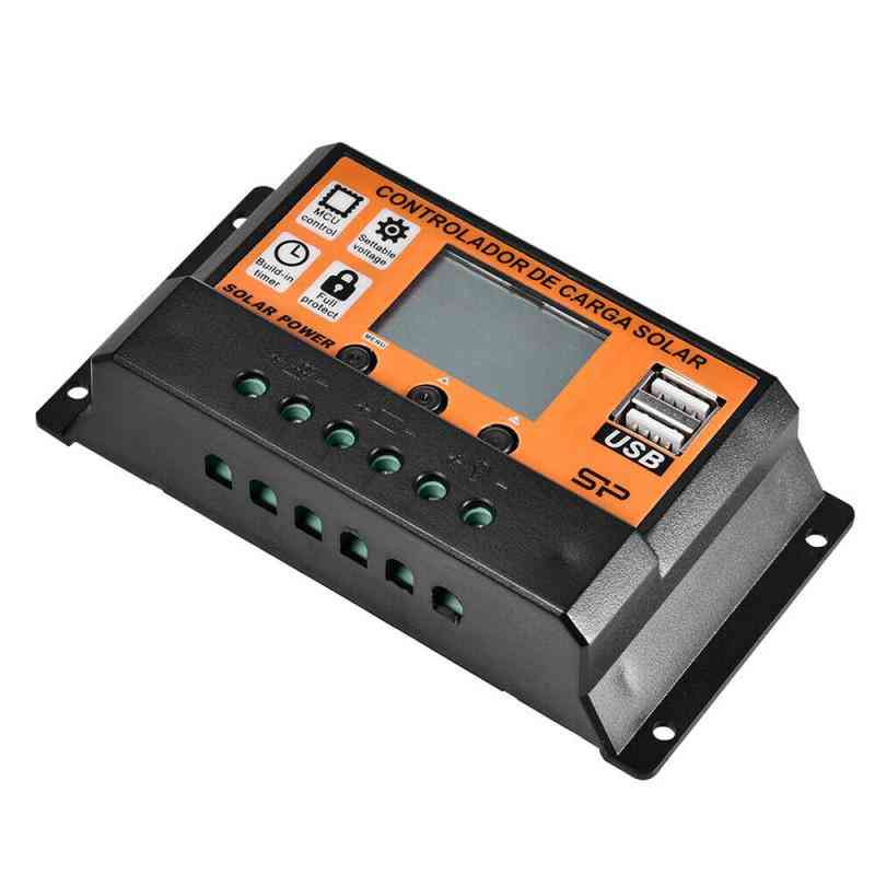 Auto Solar Panels Battery Charge Controller With Lcd And Dual Usb