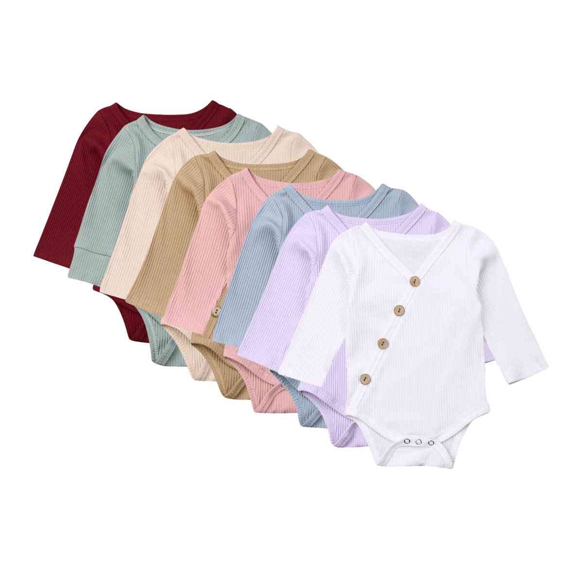 8 färger baby pojke flicka småbarn solid bodysuit barn långärmad jumpsuit kläder outfit - 2 / 3m