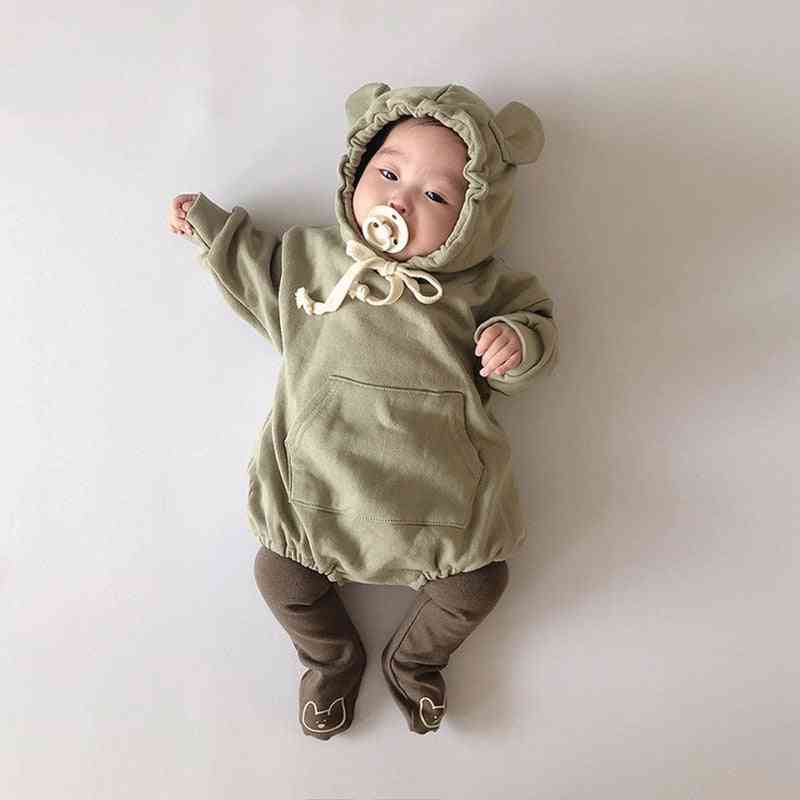 Tavaszi új gyermekruha baba body kis medvefülű kapucnis lány gyerek fiú fiú jumpsuit