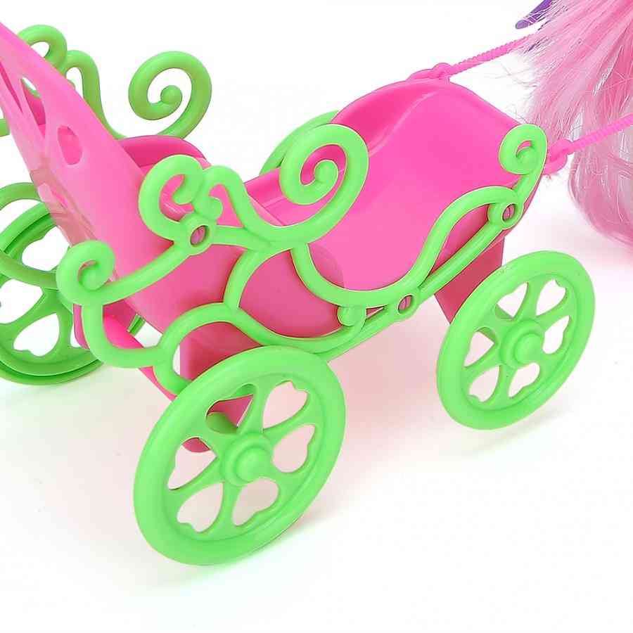 Mini hestevogn børn lade som legetøj, simuleret vogn, der spiller hus dukkehusmøbler (lyserød) -