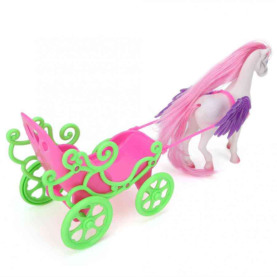 Mini hestevogn børn lade som legetøj, simuleret vogn, der spiller hus dukkehusmøbler (lyserød) -