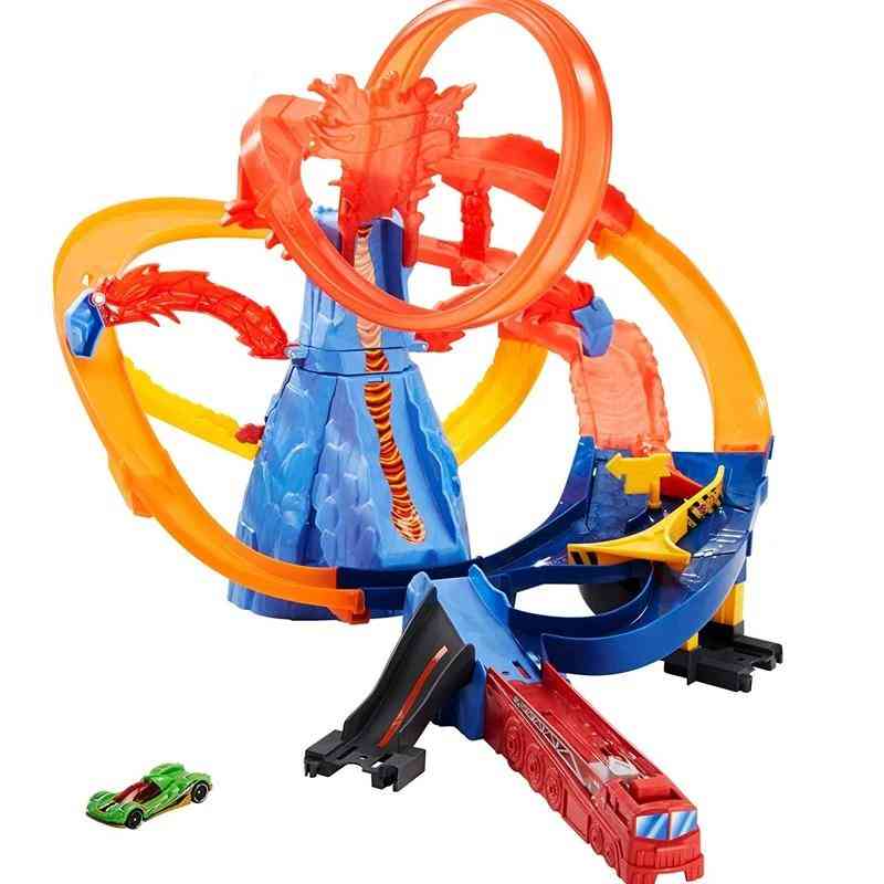 Cidade elétrica série vulcão escape tema desafio pista carro brinquedo para crianças brinquedo educacional presente -