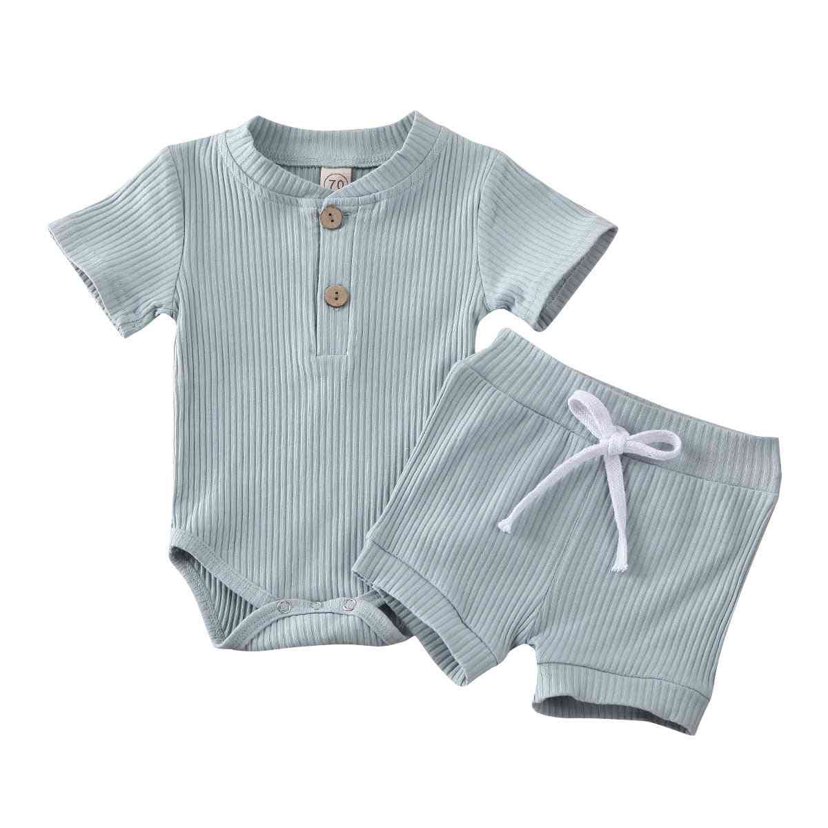 Baby sommer tøj, kort ærme, bodysuit outfits til børn - blå 1/6 m