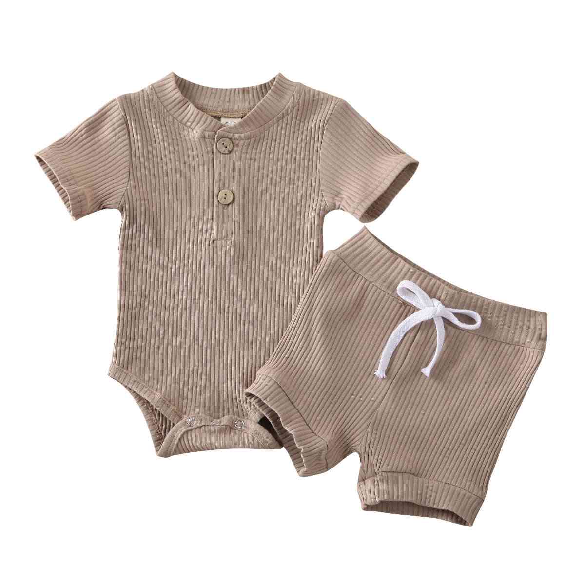 Baby sommer tøj, kort ærme, bodysuit outfits til børn - blå 1/6 m