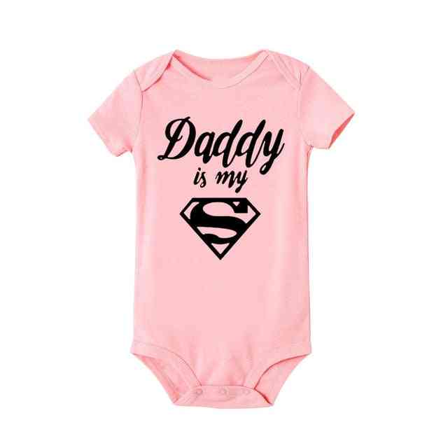 Drenge, piger tøj, far er min helt, sjove print børn - jumpsuit - p786-pink1 / 3-6m