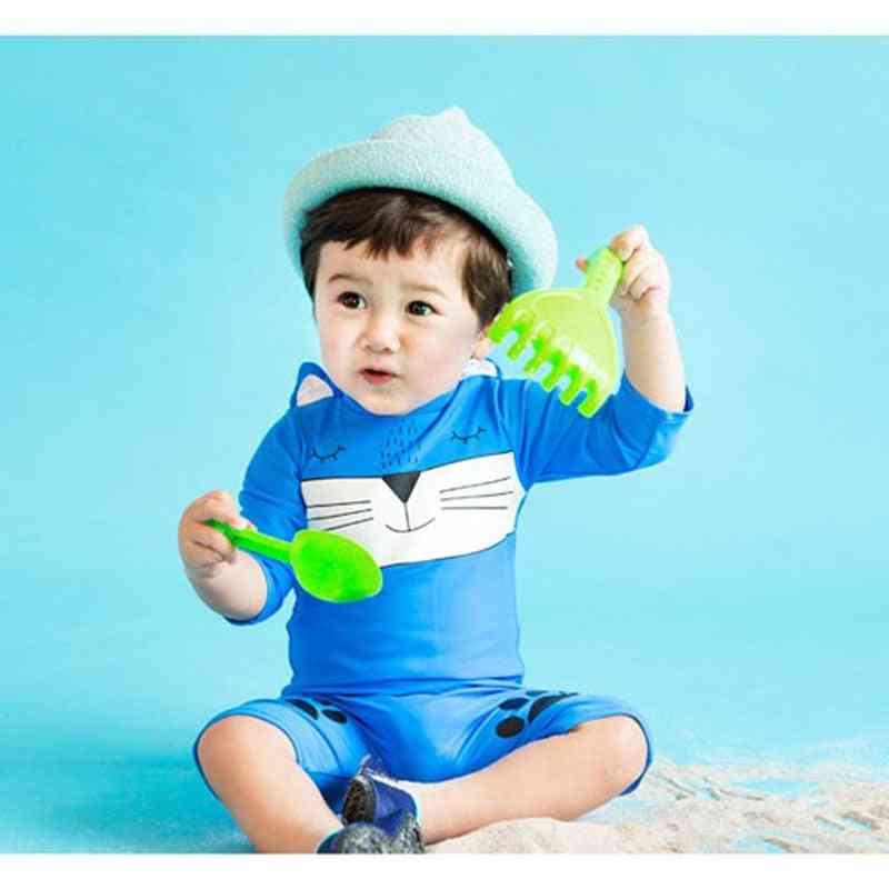 Cute Cartoon Printed-long Sleeve, One Piece Swimsuit For Kids