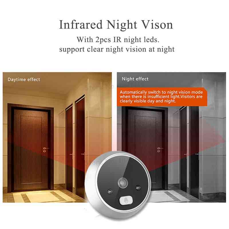 2.8 Inch Lcd Screen- Door Camera With 120 Degree Wide Angle And Ir Night Led