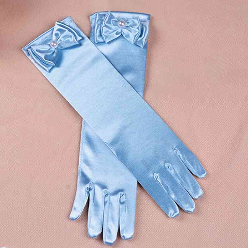 Long Princess Satin Gloves With Bow