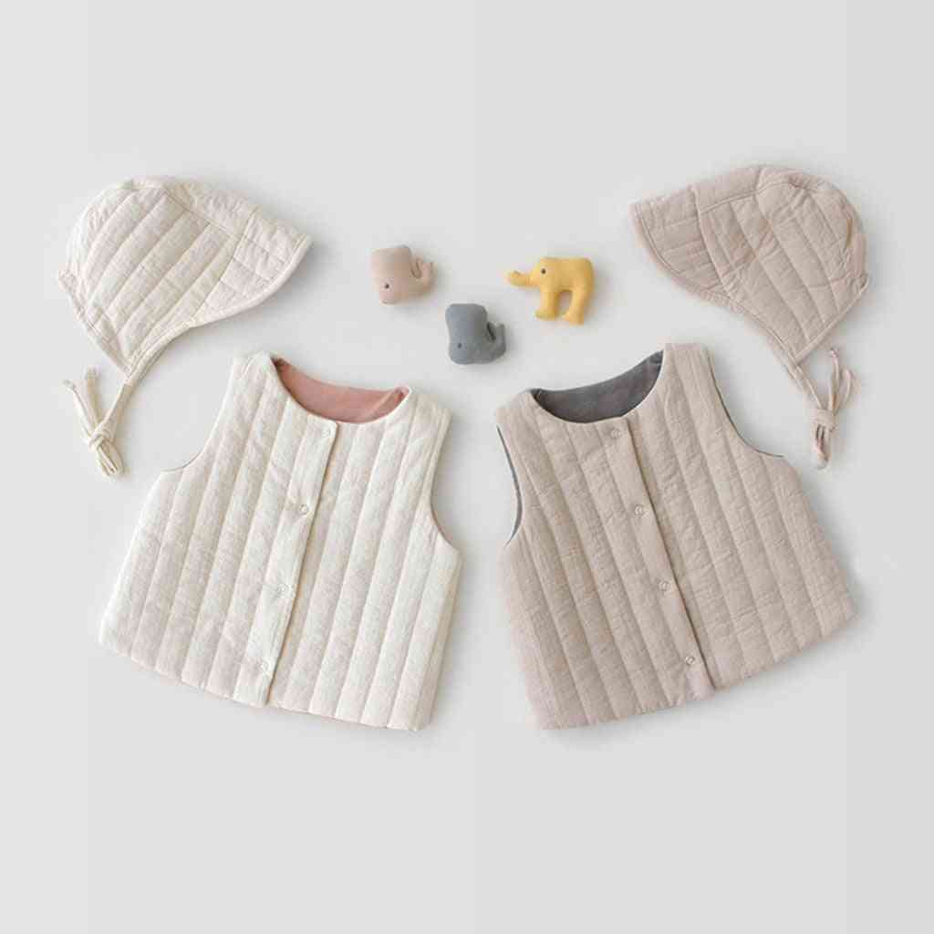 Dubbelzijdig ontwerp baby kids winter vest jas dikker uitloper jas + hoed pasgeboren kleding - grijs / 6m