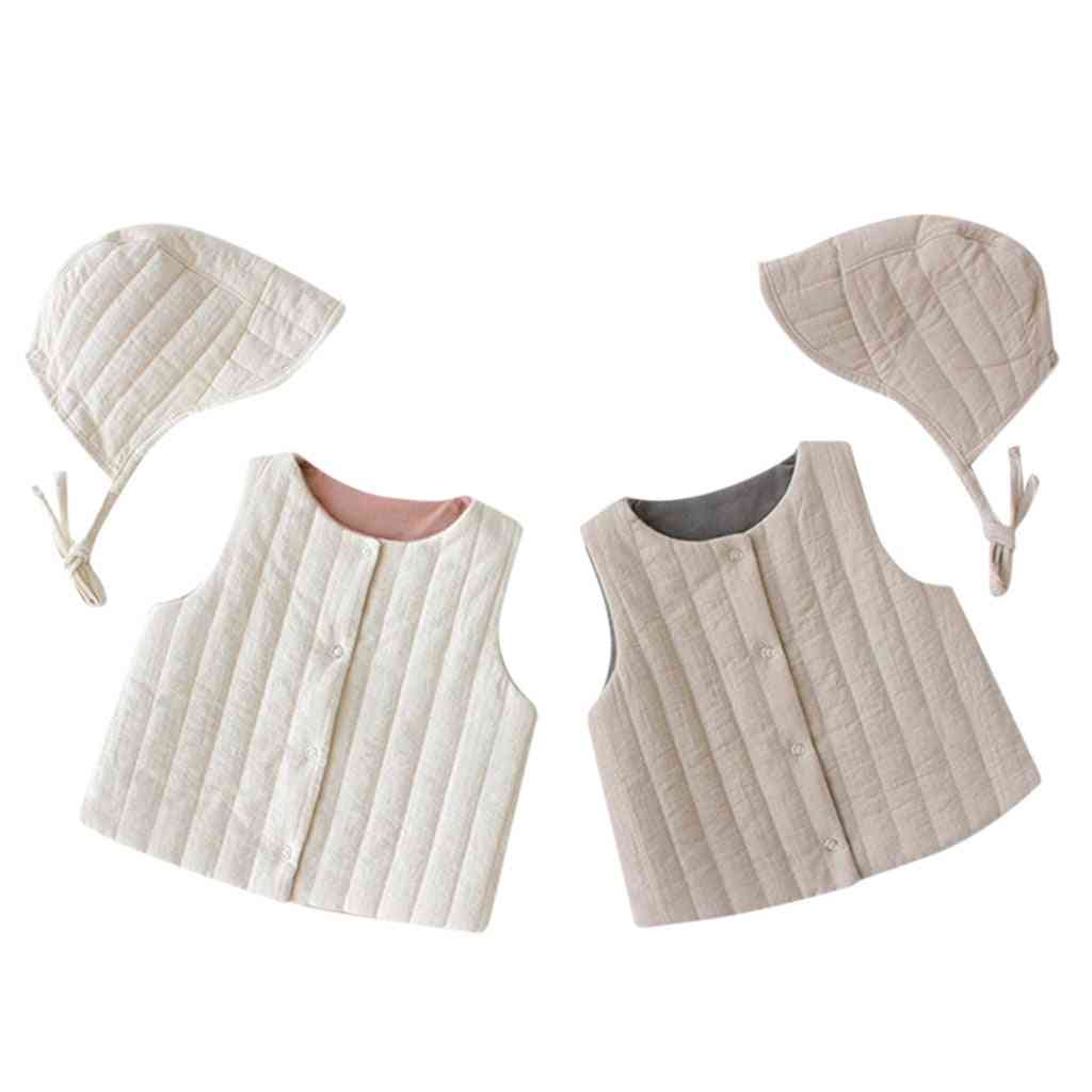 Dubbelzijdig ontwerp baby kids winter vest jas dikker uitloper jas + hoed pasgeboren kleding - grijs / 6m