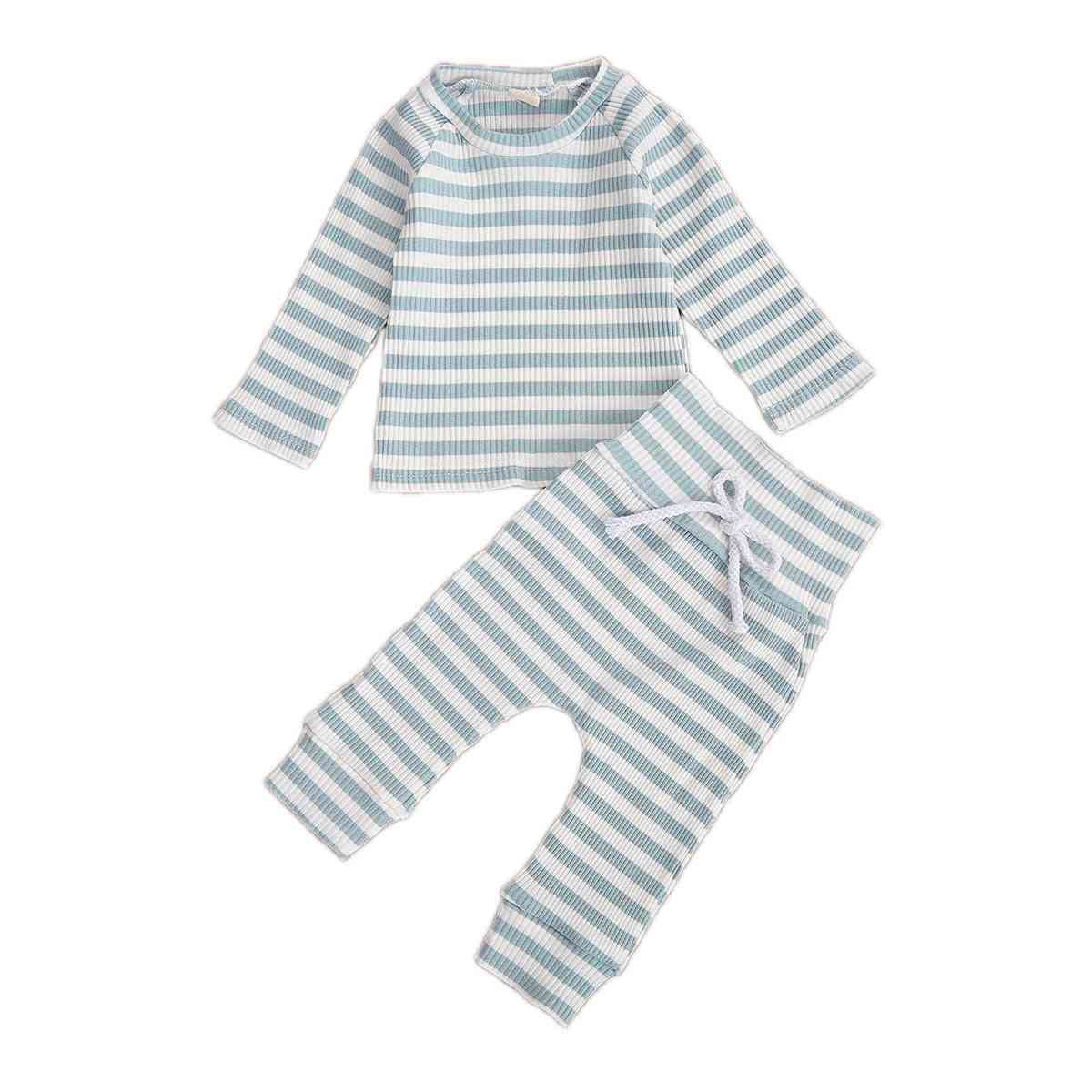 0-18 m otoño invierno conjuntos de pijama para bebés a rayas de manga larga jersey tops pantalones 2 piezas - azul / 9 m
