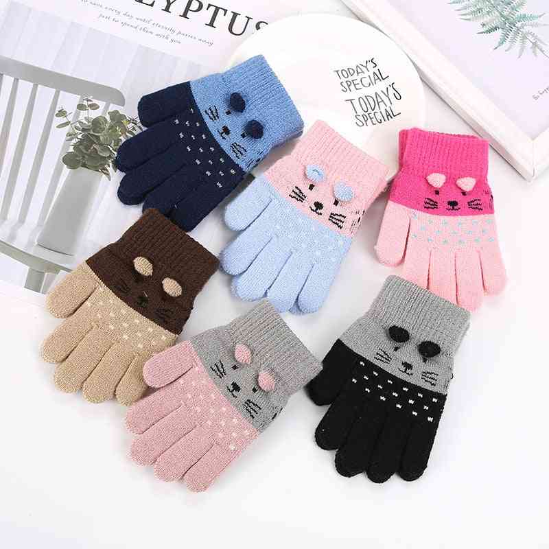 Cartoon Pattern, Woolen Gloves- Cute Cat Mittens