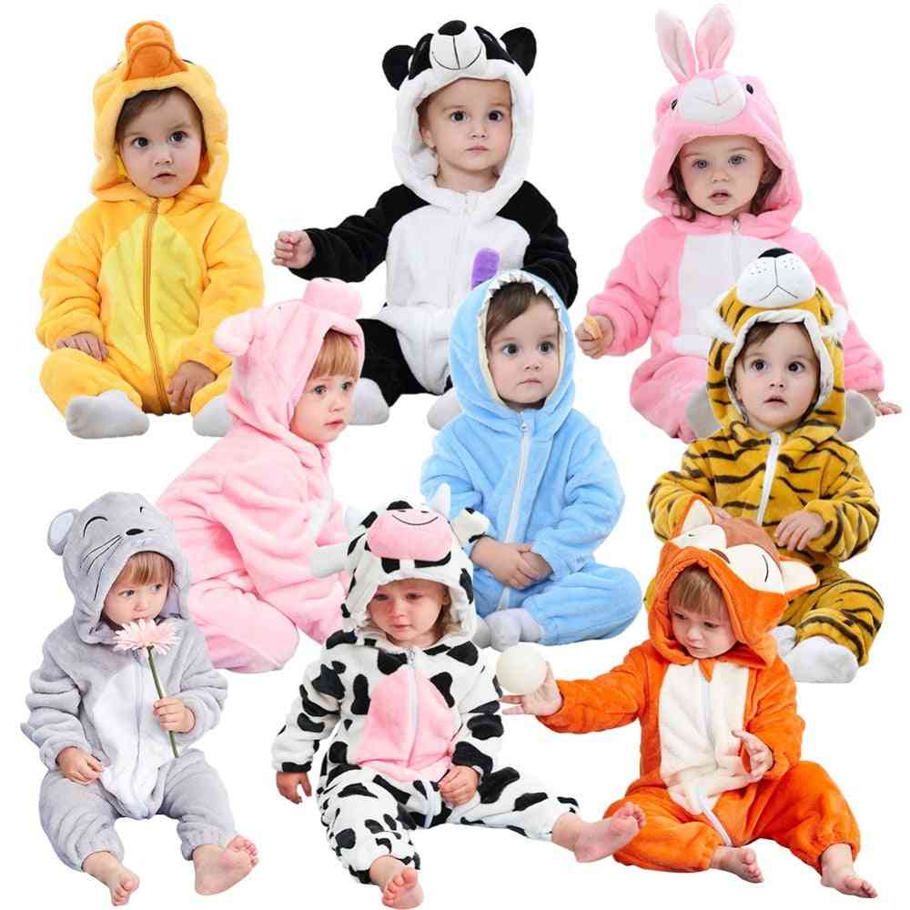 Bløde børn sovekabine vinter flannel dyr pyjamas vinter lynlås jumpsuit baby pige tøj