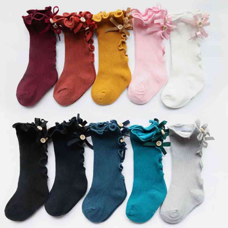 Barn leggvarmere sopp og baby leggvarmer smårolling bomull blonder jenta strømpe vanlige sokker bøyle - oransje øre bue / 0 til 1 år