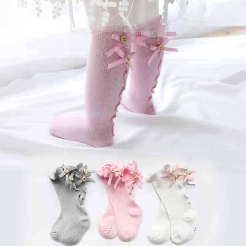 Barn leggvarmere sopp og baby leggvarmer smårolling bomull blonder jenta strømpe vanlige sokker bøyle - oransje øre bue / 0 til 1 år
