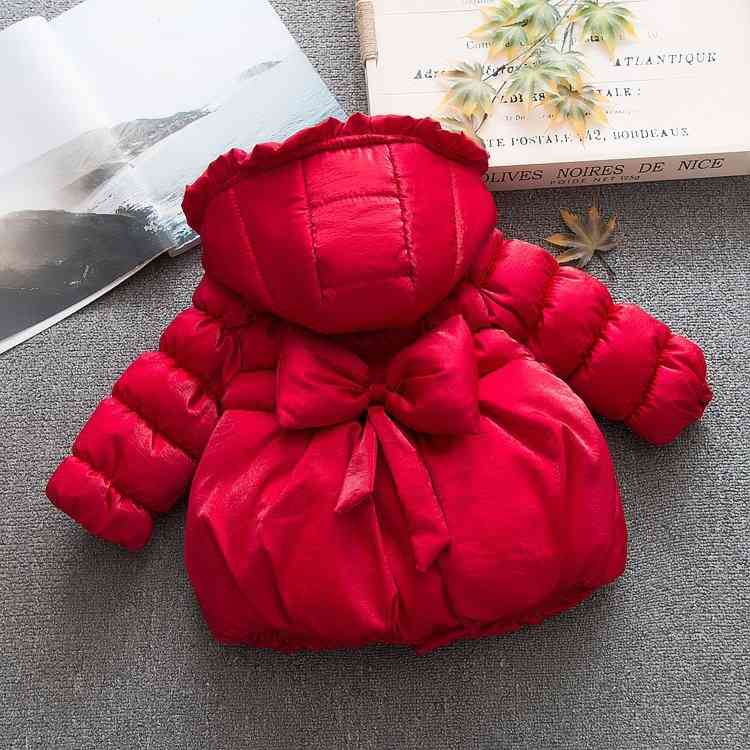 Hiver bébé filles noeud en coton - veste à capuche rembourrée manteau épaississement bord enfants - rouge / 9m