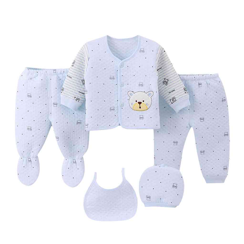 5 sztuk niemowlę noworodek piżama z kreskówek zestaw-baby boy / girl bielizna nocna nadruk zwierzęcy topy z długim rękawem, czapka, spodnie na szelkach stroje piżama-a / noworodek