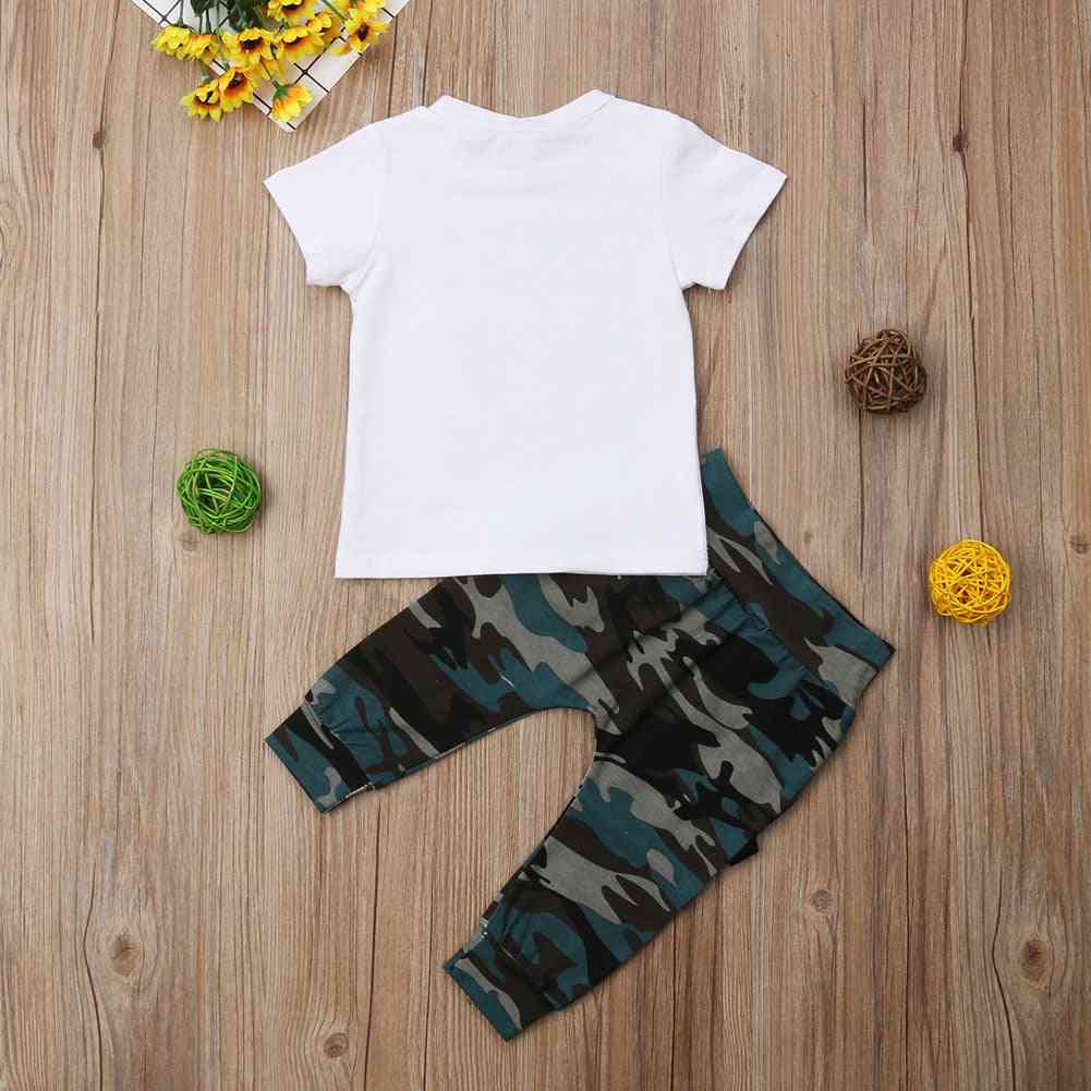 Bebês meninos roupas hip hop manga curta - verão infantil como um chefe tops t-shirt / roupas de calça camuflada - multi / 3m
