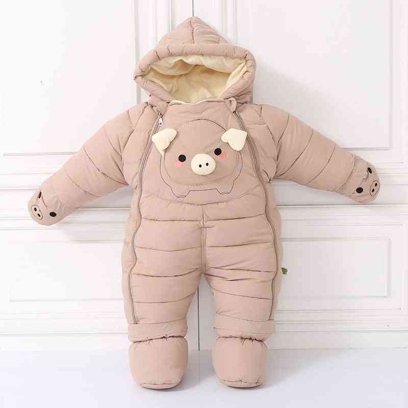 Recém-nascido menina roupas de inverno roupas de bebê menino terno de neve bezerro bonito jaqueta infantil engrossar macacão casaco infantil - bezerro rosa / 3m