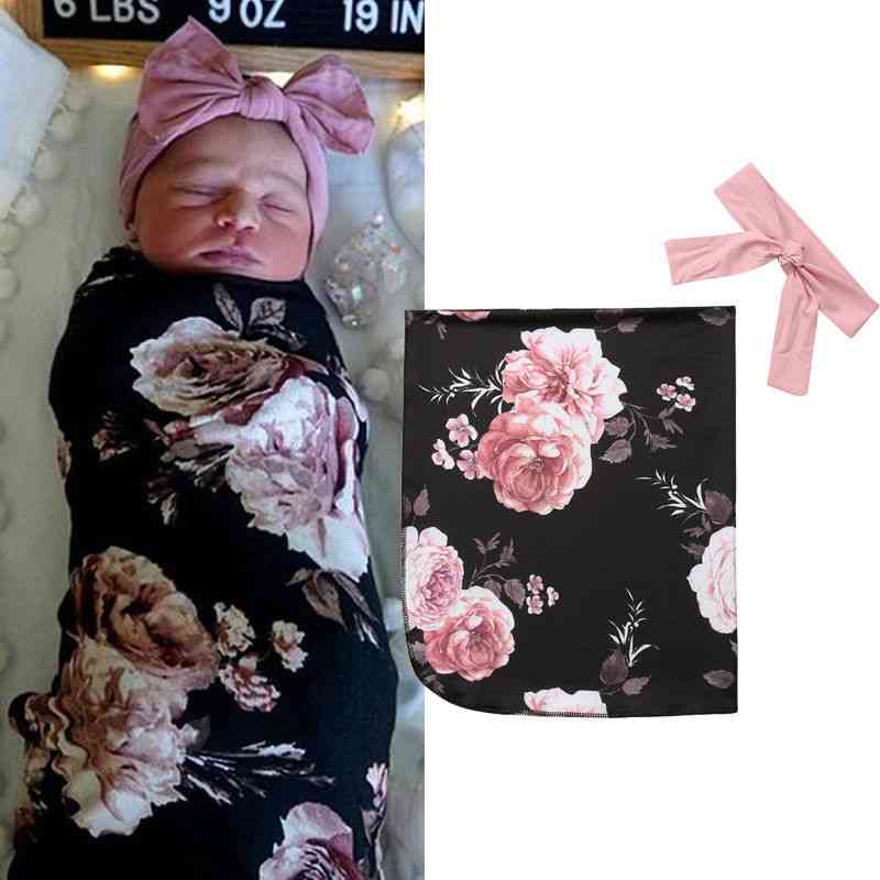 новородено бебе момичета памучно одеяло с флорален принт завиване муслиново обвиване пеленаче спално чувалче + шапки