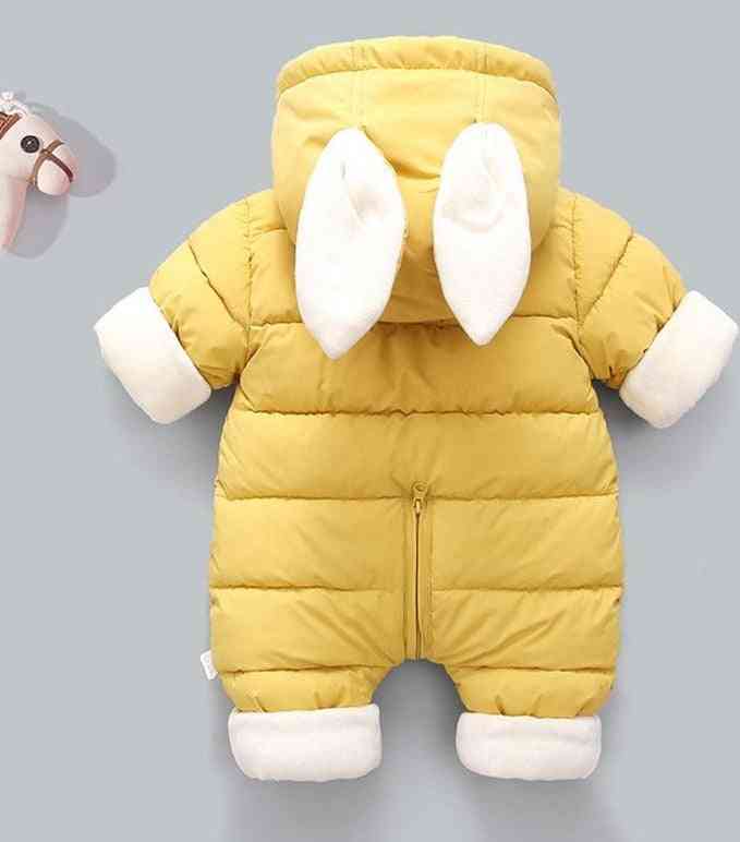 Invierno espesar traje de nieve para niños, ropa de bebé con relleno de algodón, monos lindos de terciopelo para niño
