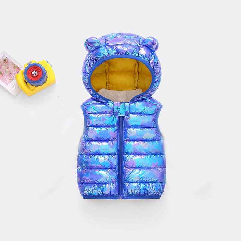 Sleeveless And Hooded-shiny Winter Vest For Kids