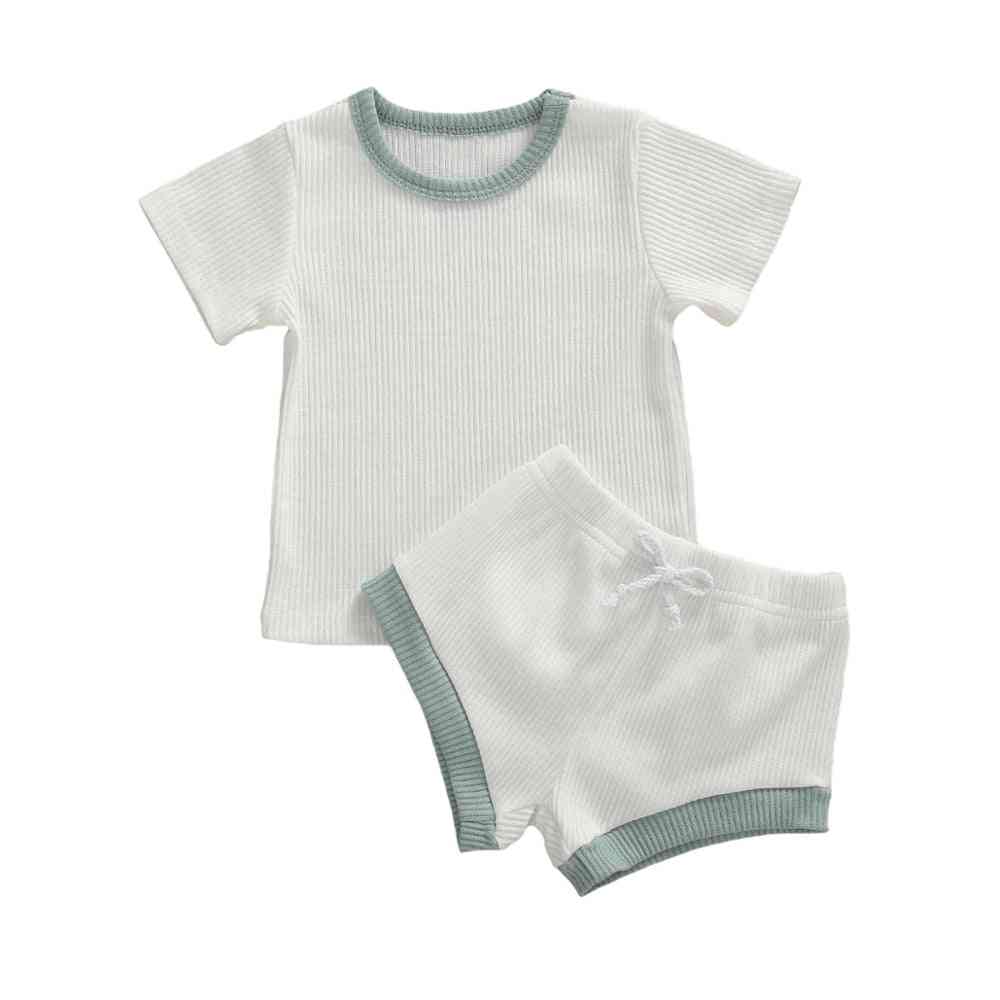 Baby sommer tøj korte ærmer toppe t-shirt + shorts bukser ribbet solid tøj 0-3t