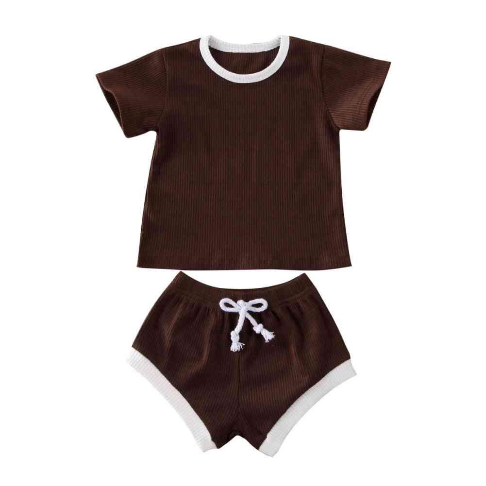 Baby zomer kleding korte mouw tops t-shirt + korte broek broek geribbelde effen outfits 0-3t