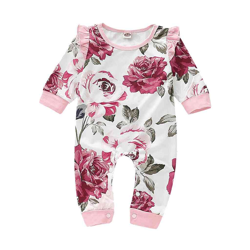 Baby Jumpsuit, Long Sleevem Ruffles Floral Print Cloths