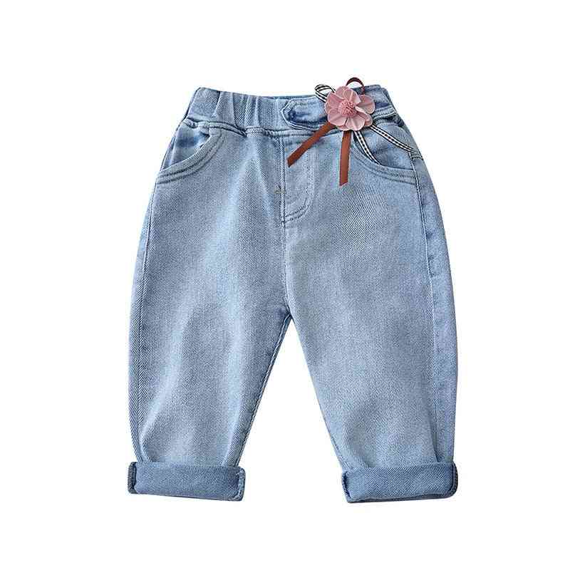 ילדות תינוקות פרחים מכנסי ג'ינס נסיכים חמודים, ג'ינס לילדים אביבים ומכנסי פנאי מתוקים - שחור / 12 מטר