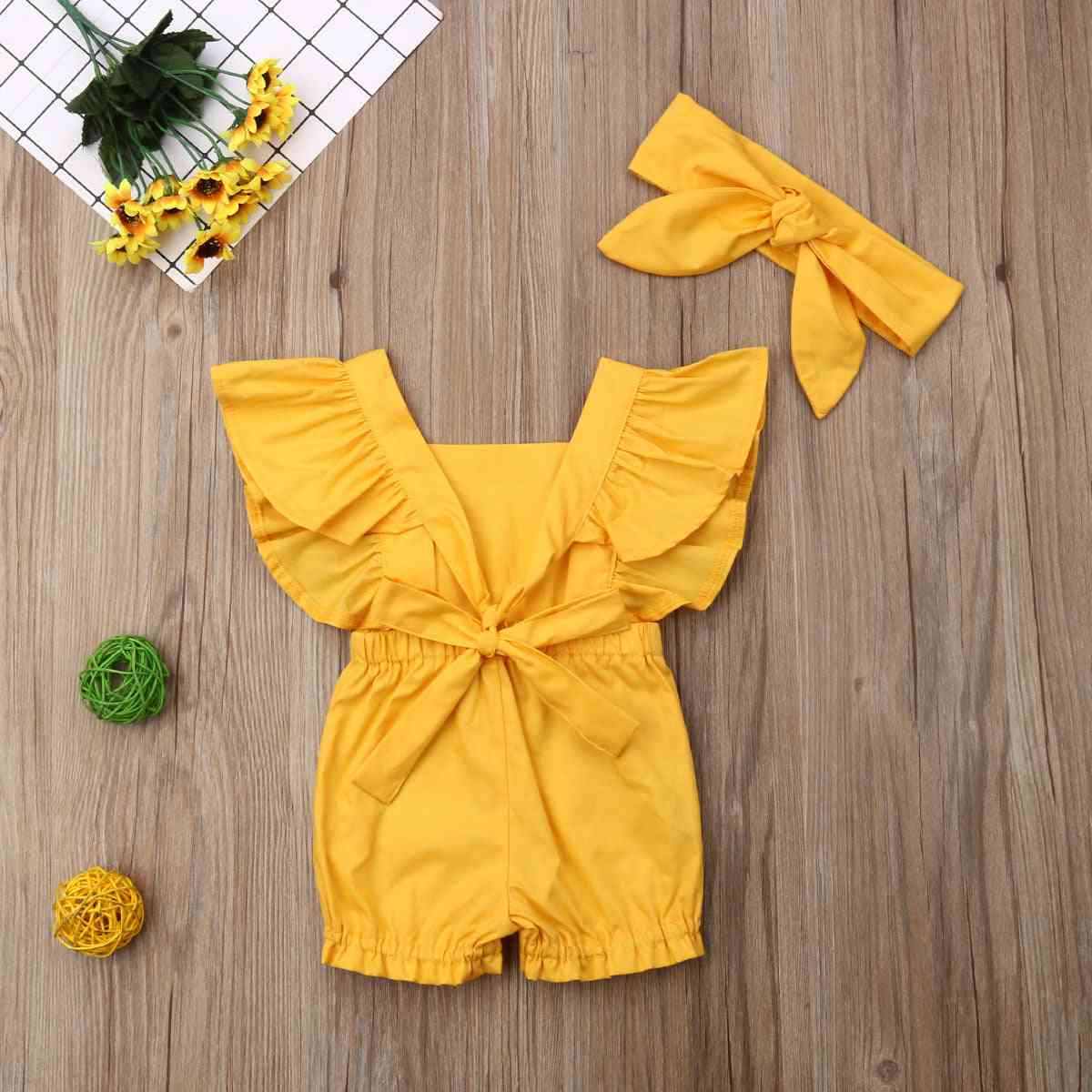 Newborn Baby Girl Clothes Fly Sleeve Ruffle Romper Jumpsuit Headband Outfits Set