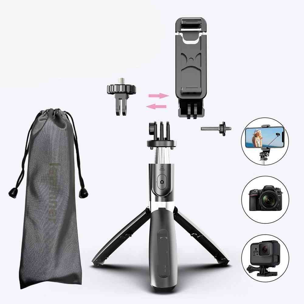 All In One Portable Bluetooth Tripod, Selfie Stick Monopod For Gopro 7/6/5- Sports Action Camera 1/4 Screw View