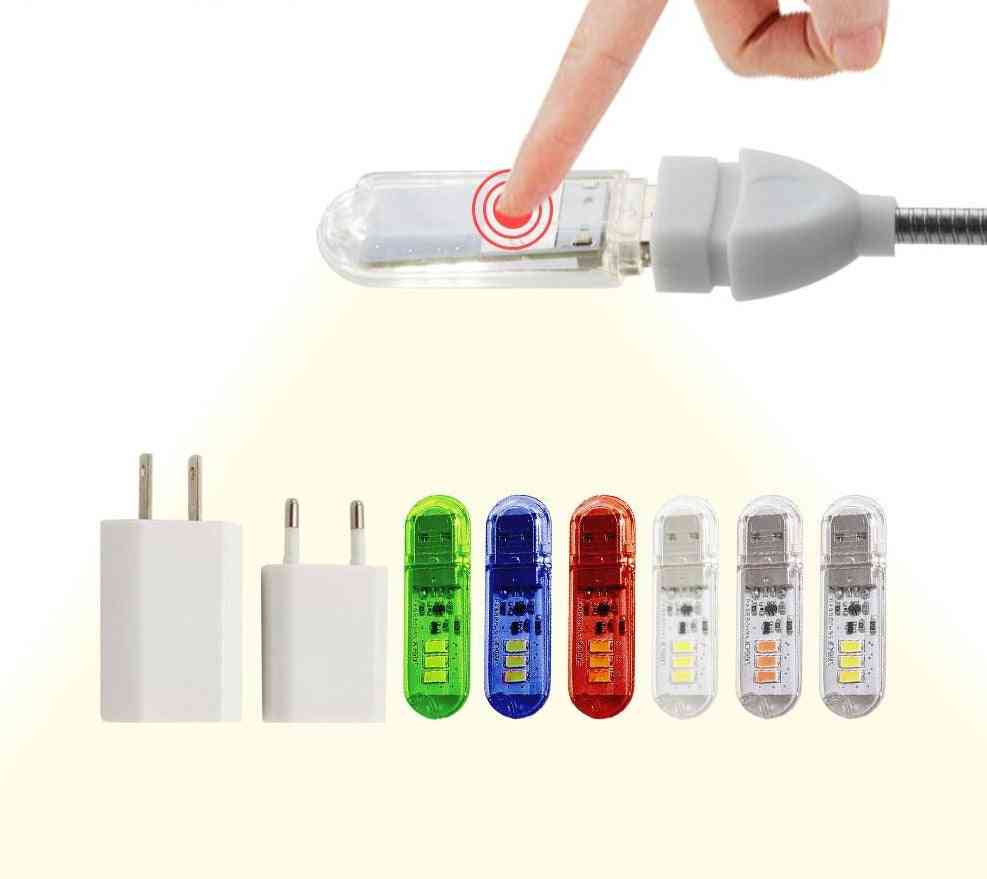Dc5v touch switch usb mini led boklampa, 3 lysdioder 1,5w bärbar ledd läslampa
