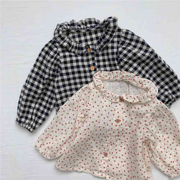 Baby Girls, Pure Cotton Cute Plaid Long Sleeve Doll Shirts
