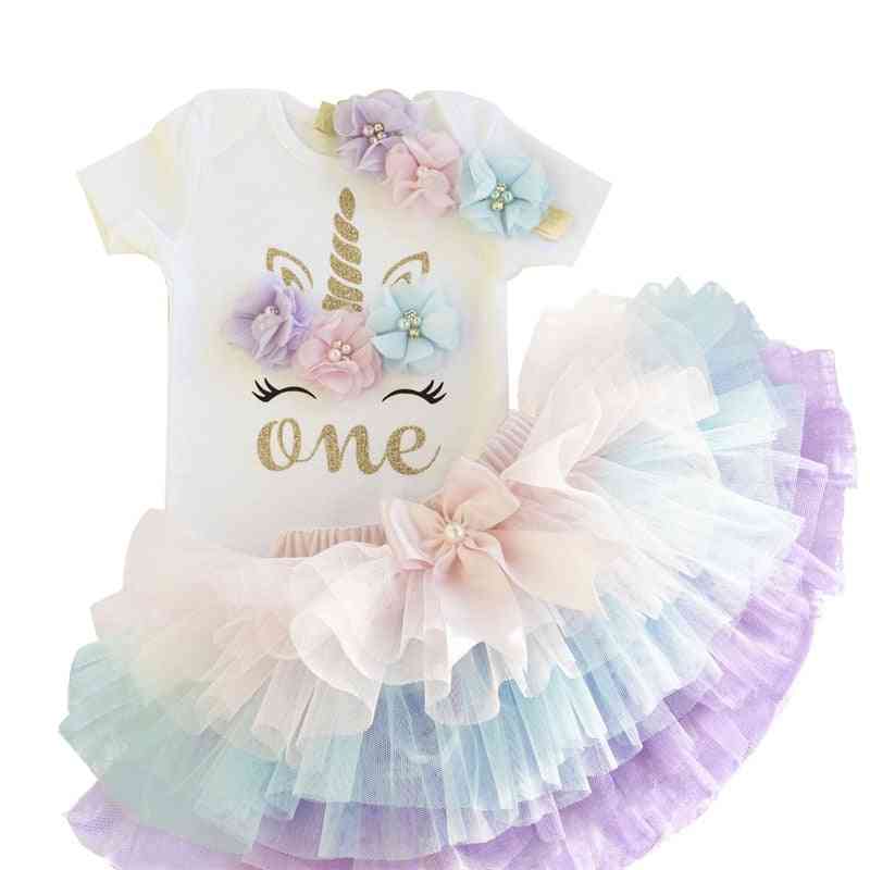 1 година момиче бебе рожден ден еднорог рокля цвете новородена принцеса костюм 12 месеца кръщене рокля торта смачка дрехи