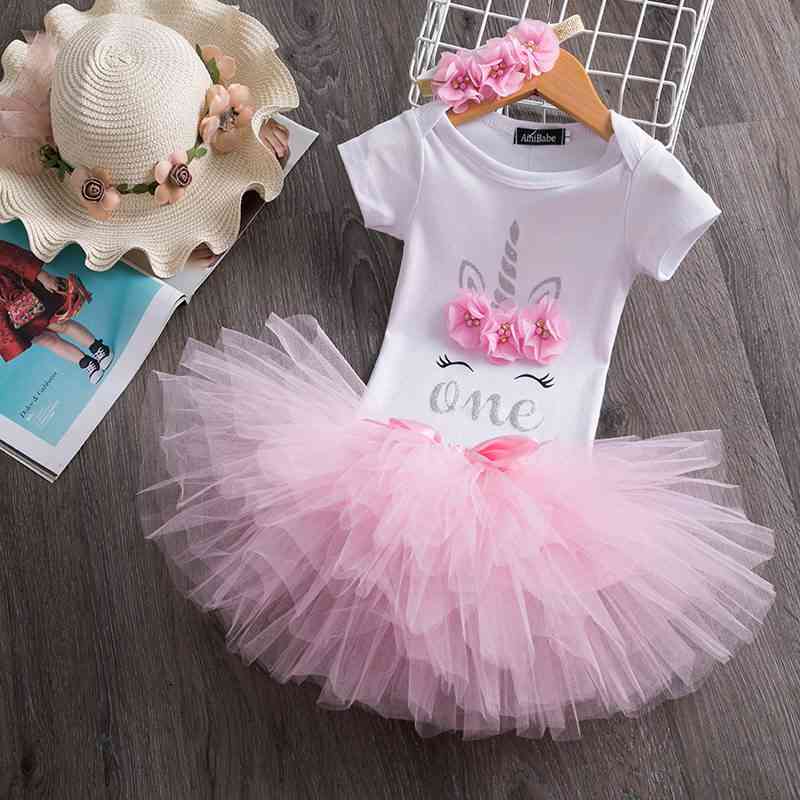 1 година момиче бебе рожден ден еднорог рокля цвете новородена принцеса костюм 12 месеца кръщене рокля торта смачка дрехи
