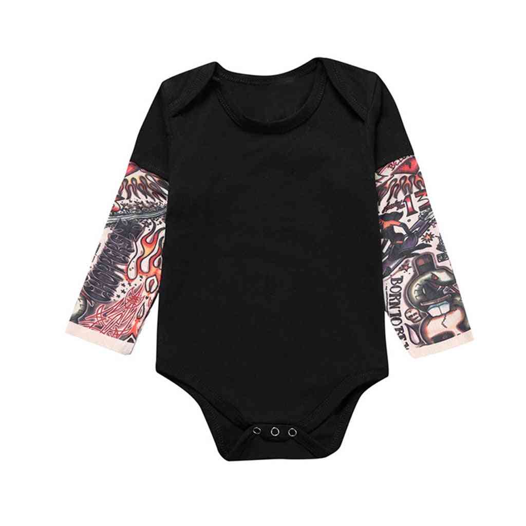 בגדי תינוק בן יומו בחורף קעקוע מודפס טלאים עם שרוול ארוך בגדי גוף סתיו בגדי ילדים - שחור / 3 מטר