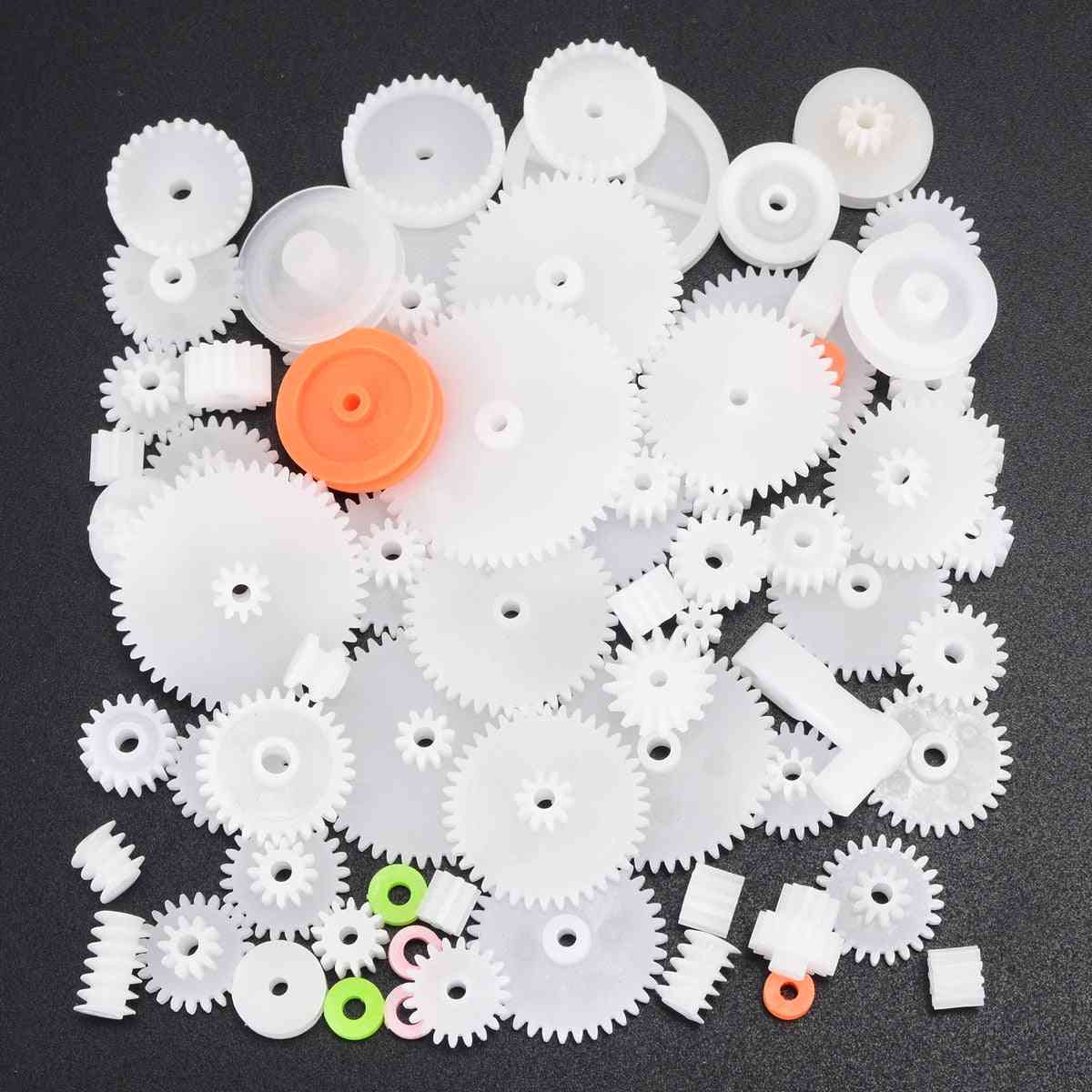 64pcs Of Plastic Gears, Pulley, Sleeves And Rack