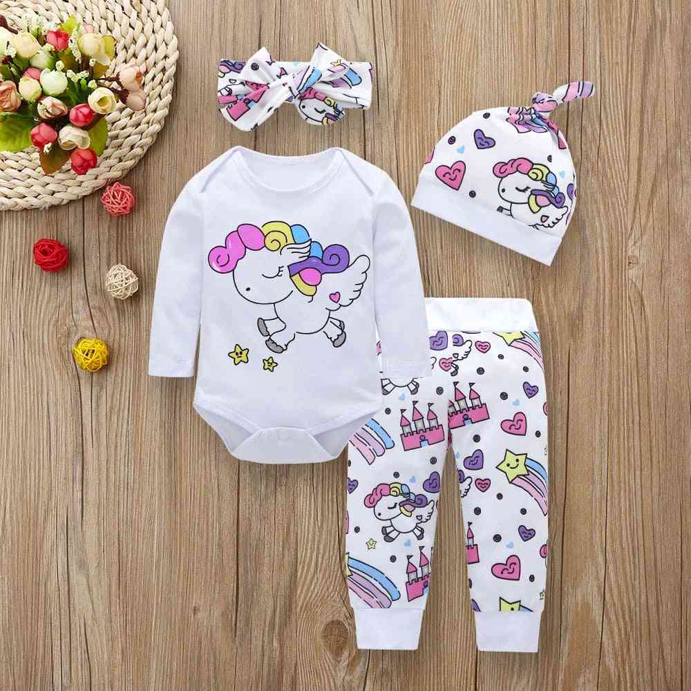 Newborn Infant Baby Girl Clothes Sets, Unicorn Pegasus Star Castle Tops, Pants, Hat & Headband