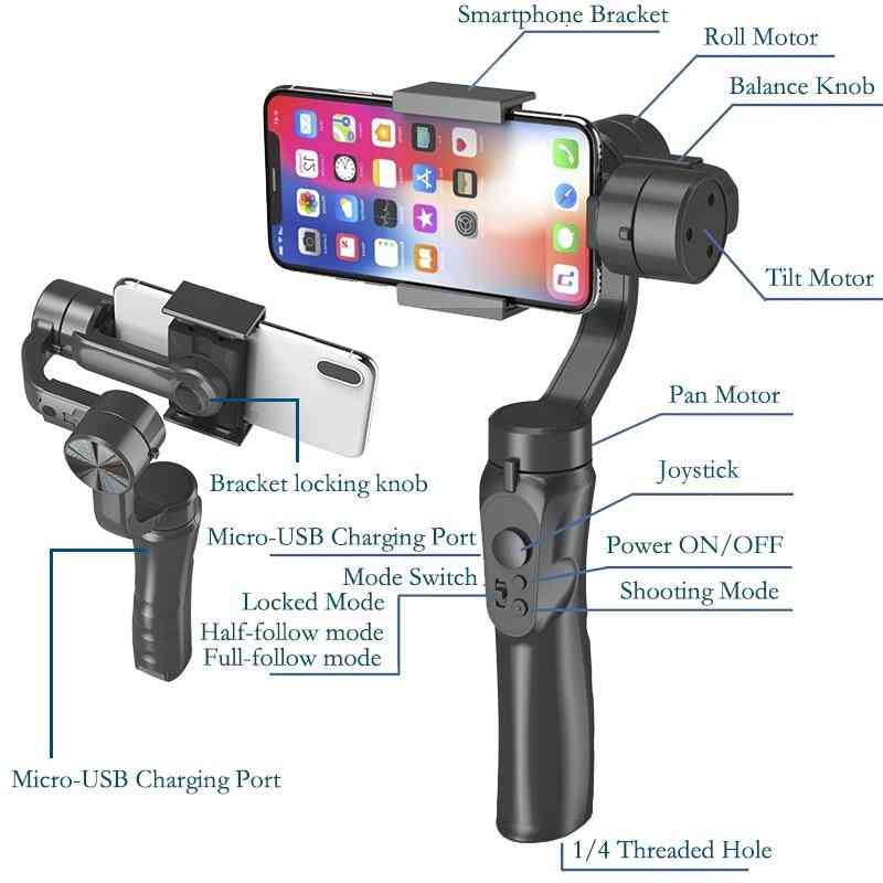 3-osiowy ręczny stabilizator gimbala do smartfona, iPhone'a z pionowym i bocznym strzelaniem aniołów - zestaw