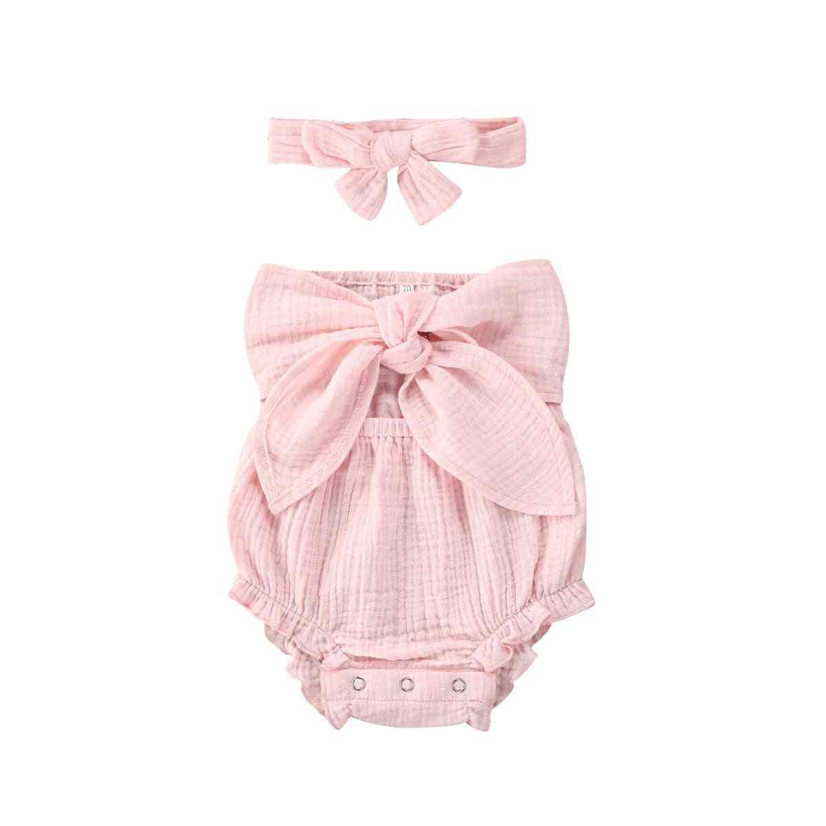 Módní oblečení pro novorozené děvčata, čelenka s proužkovaným kombinézem / kombinézou přes rameno