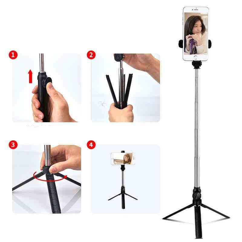 Selfie stick bluetooth portatile estensibile 3 in 1 con mini treppiede - nero