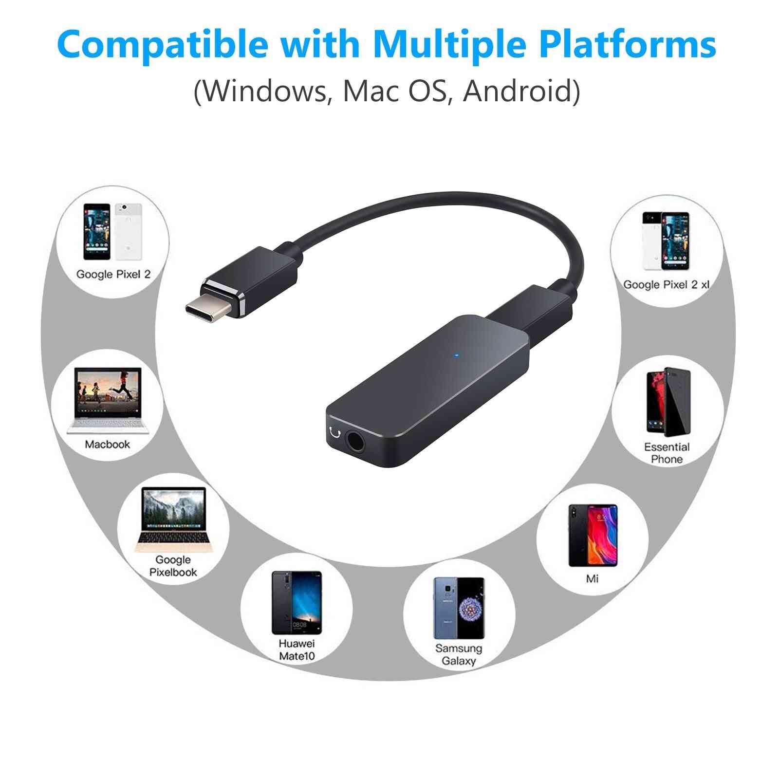 Konwerter USB C 192 kHz na 3,5 mm Dac Przenośny adapter do wzmacniacza słuchawkowego do iPhone'a z systemem Android - czarny