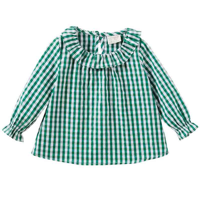 Summer & Spring Baby Blouse Cotton Top, Peter Pan Collar Plaid Shirt Clothes