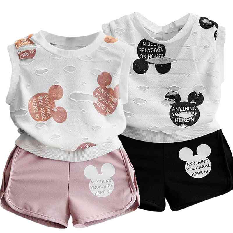 Meisjeskleding zomerstijl jongens babykleding sets cartoon print t-shirt kort voor kinderkleding 3-7j kinderen - roze / 3t