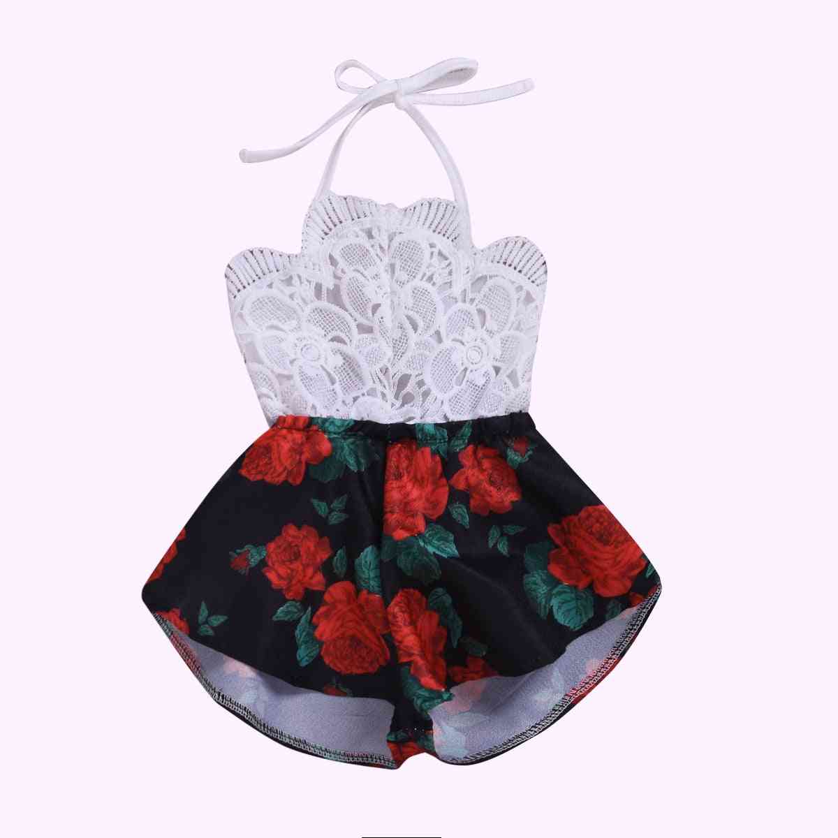Pudcoco Summer Newborn Baby Girl Clothes- Sleeveless Lace Flower Print Strap Romper / Jumpsuit