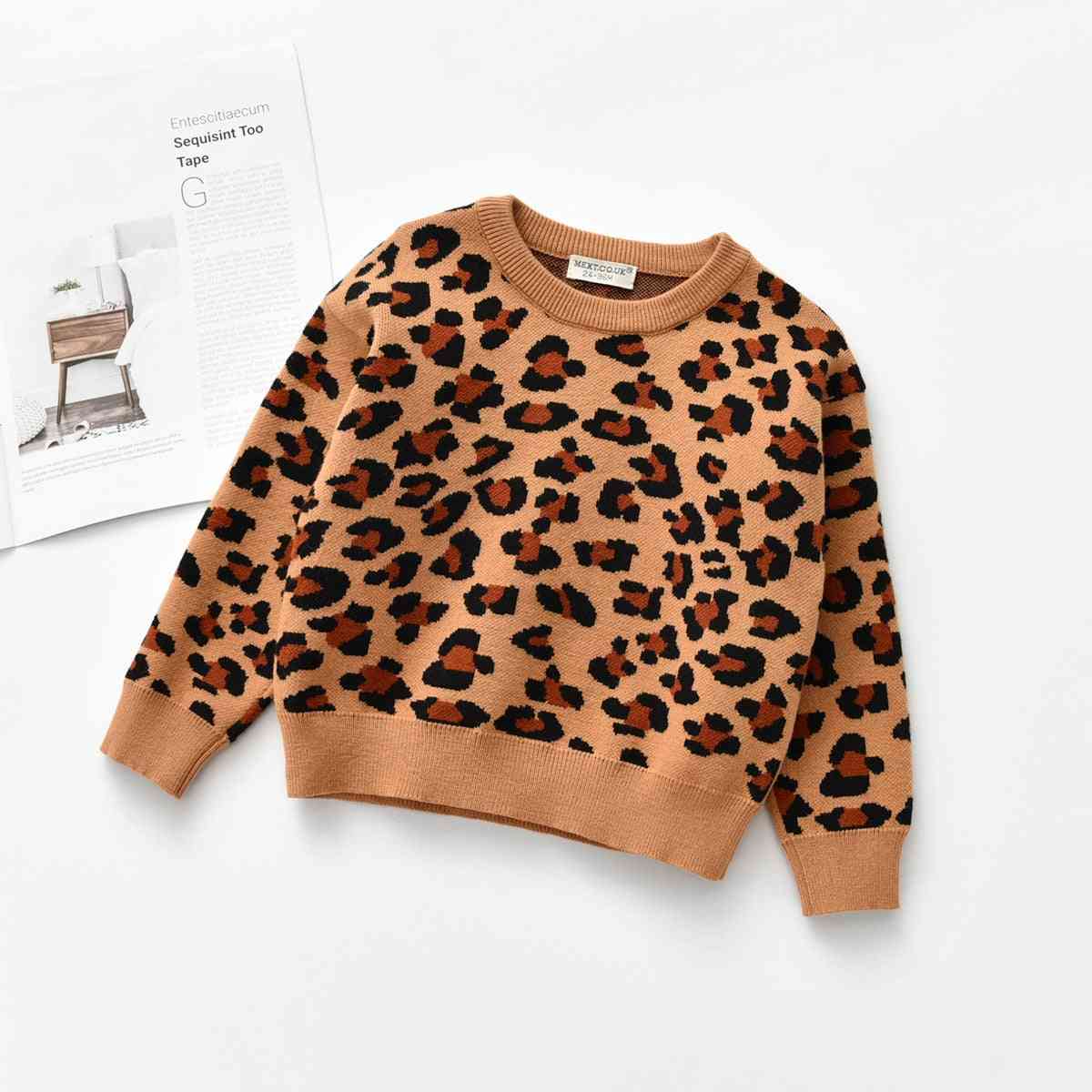 Leopard Knitted Pullover Casual Long Sleeve's Tops, Toddler Boy / Girl Clothes